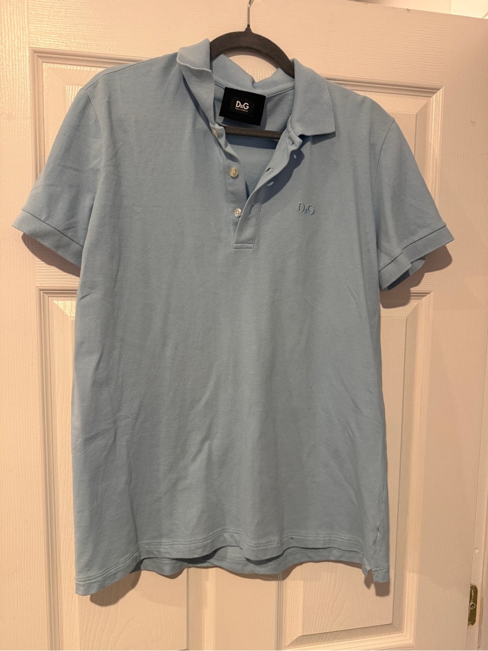 D&G Men's Polo in Pastel Blue with Embroidered Logo